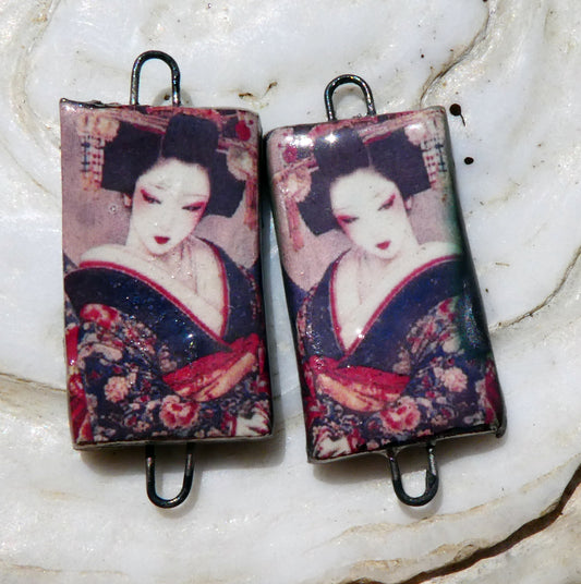 Ceramic Japanese Art Earring Connectors - #7