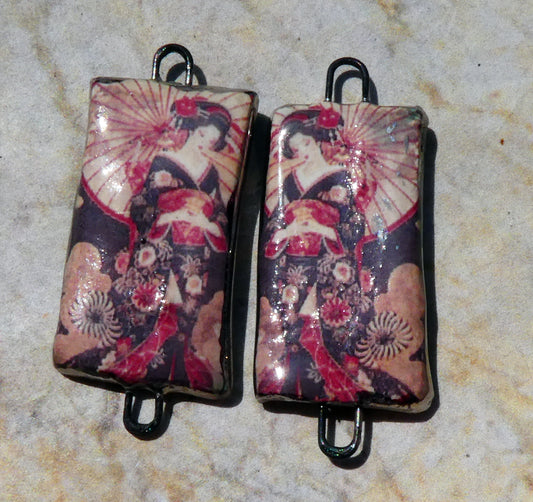 Ceramic Japanese Art Earring Connectors - #8