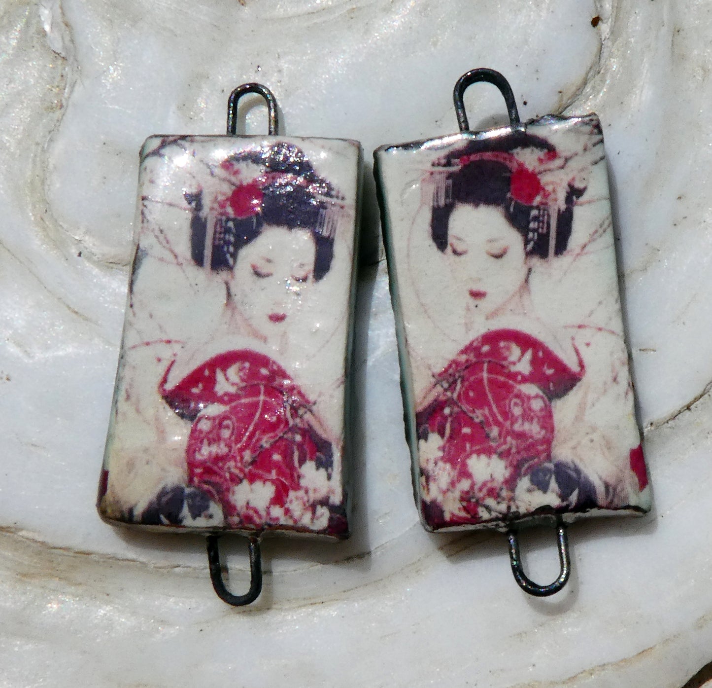 Ceramic Japanese Art Earring Connectors - #9