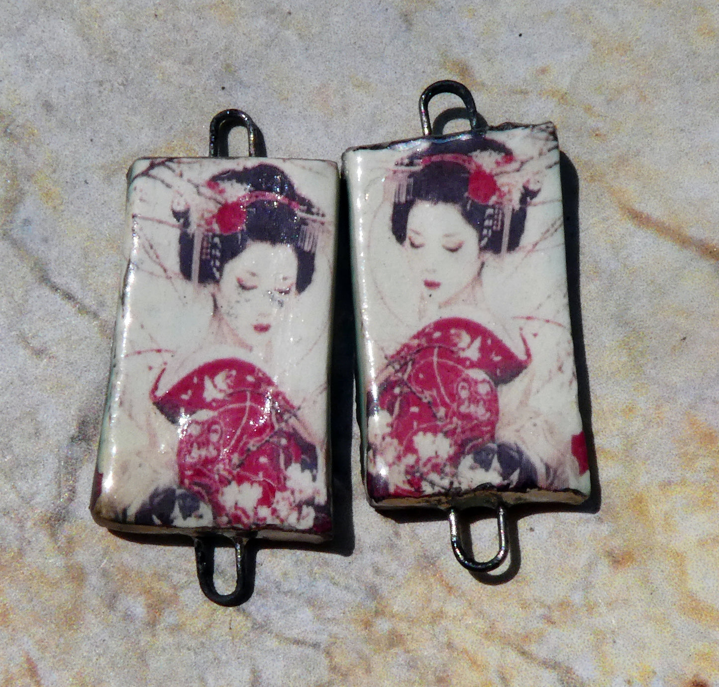 Ceramic Japanese Art Earring Connectors - #9