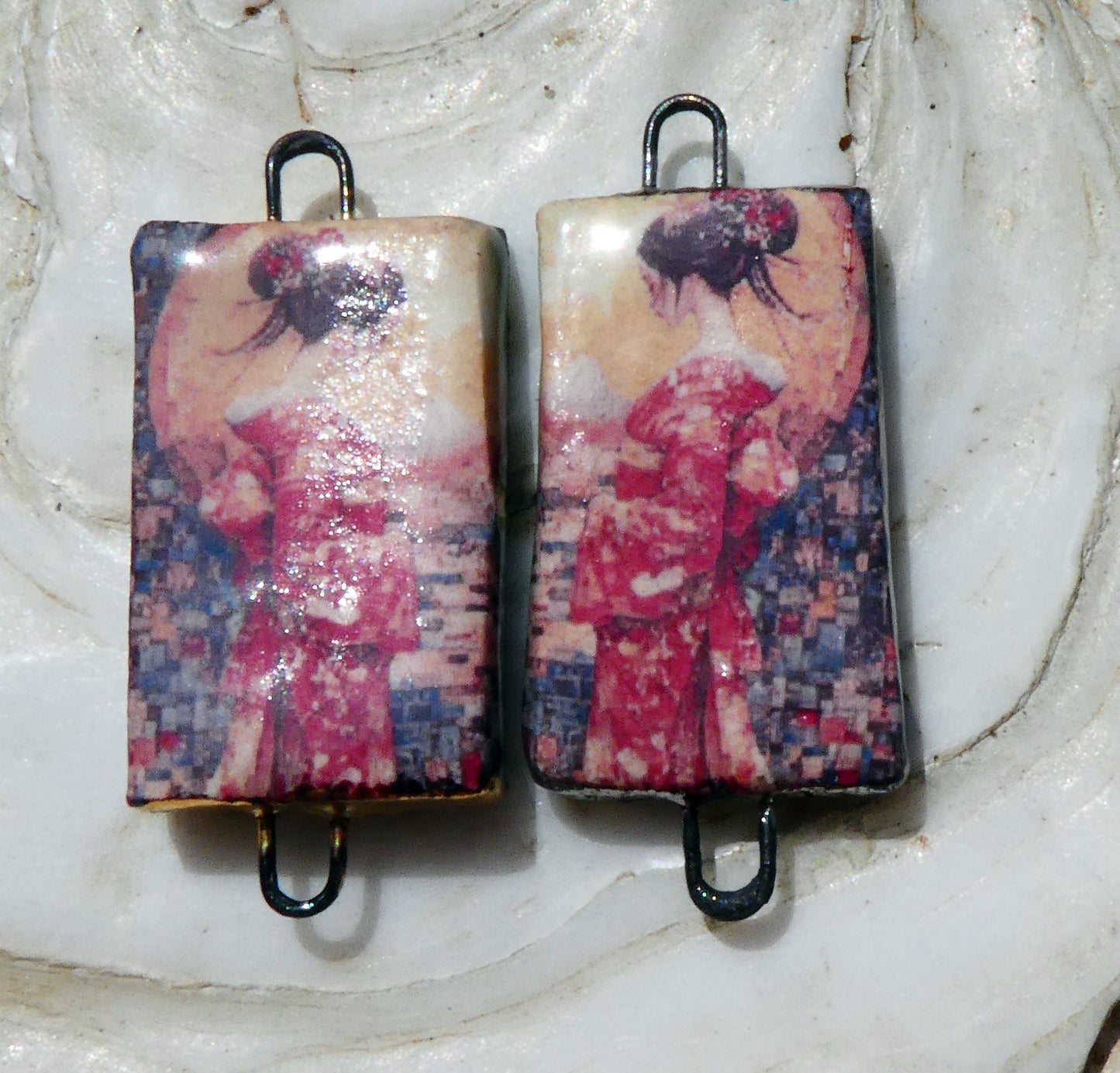 Ceramic Japanese Art Earring Connectors - #10