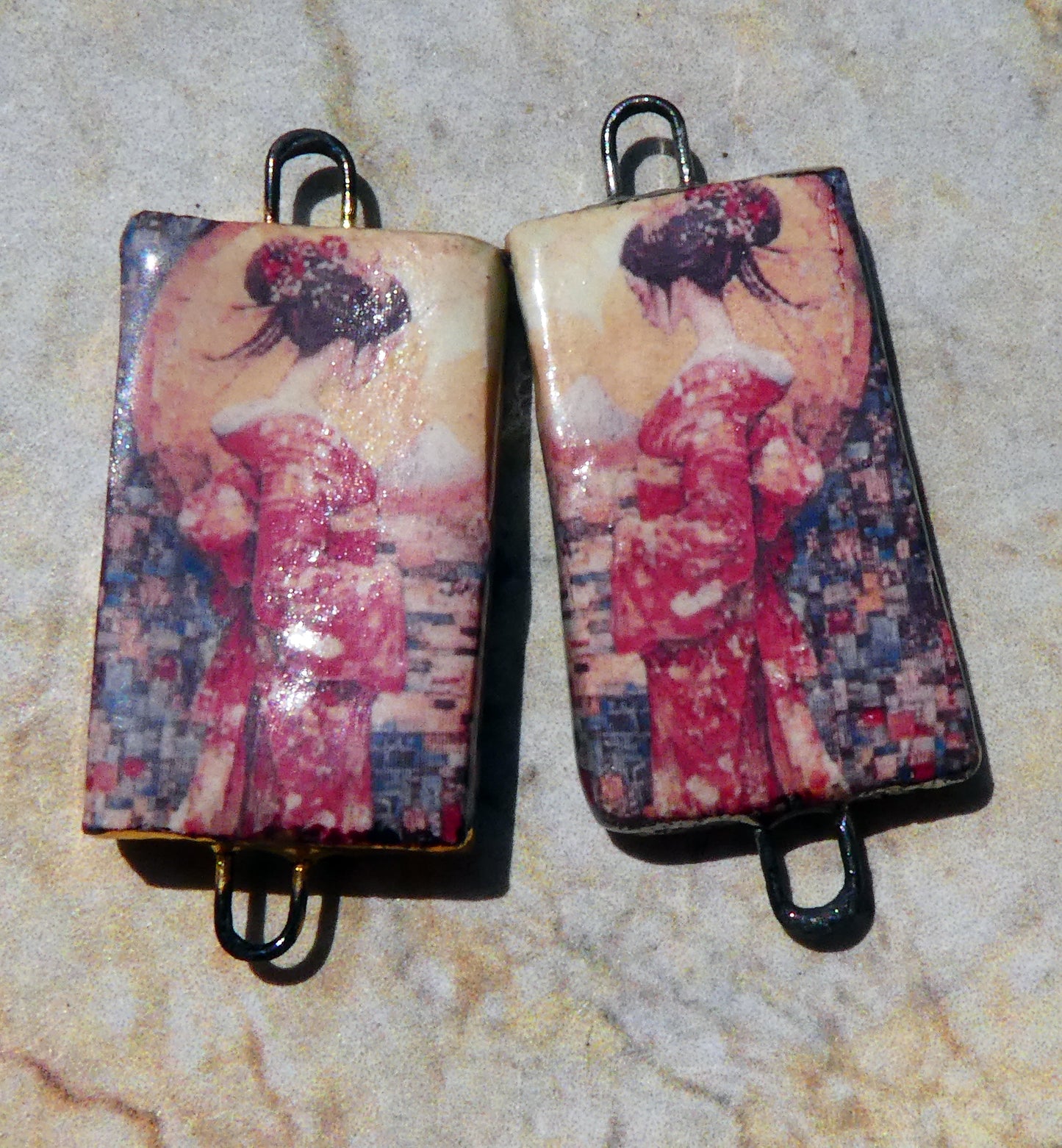 Ceramic Japanese Art Earring Connectors - #10