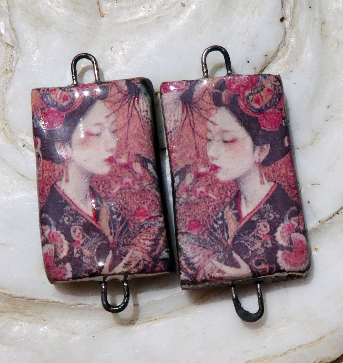 Ceramic Japanese Art Earring Connectors - #11
