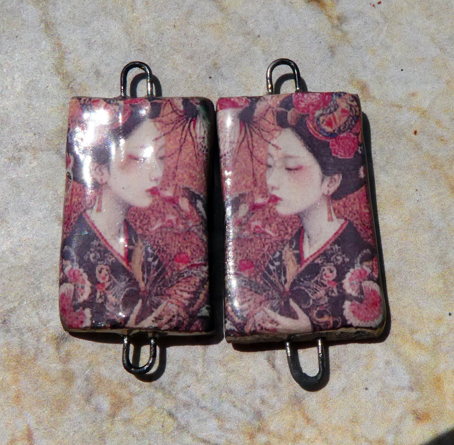 Ceramic Japanese Art Earring Connectors - #11