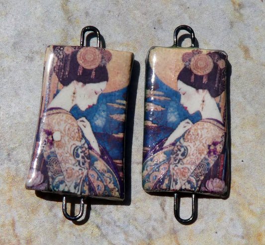 Ceramic Japanese Art Earring Connectors - #12