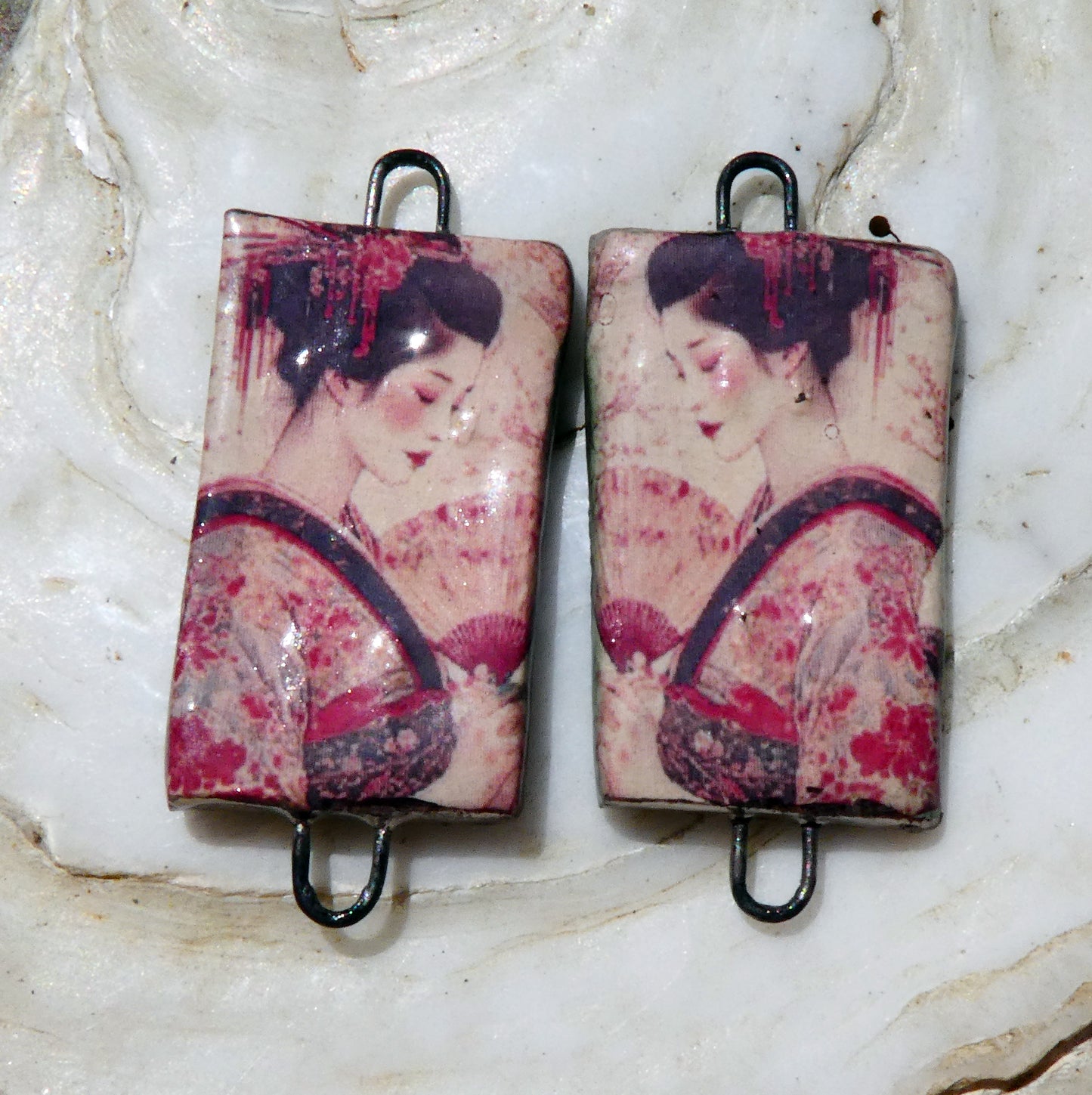 Ceramic Japanese Art Earring Connectors - #13