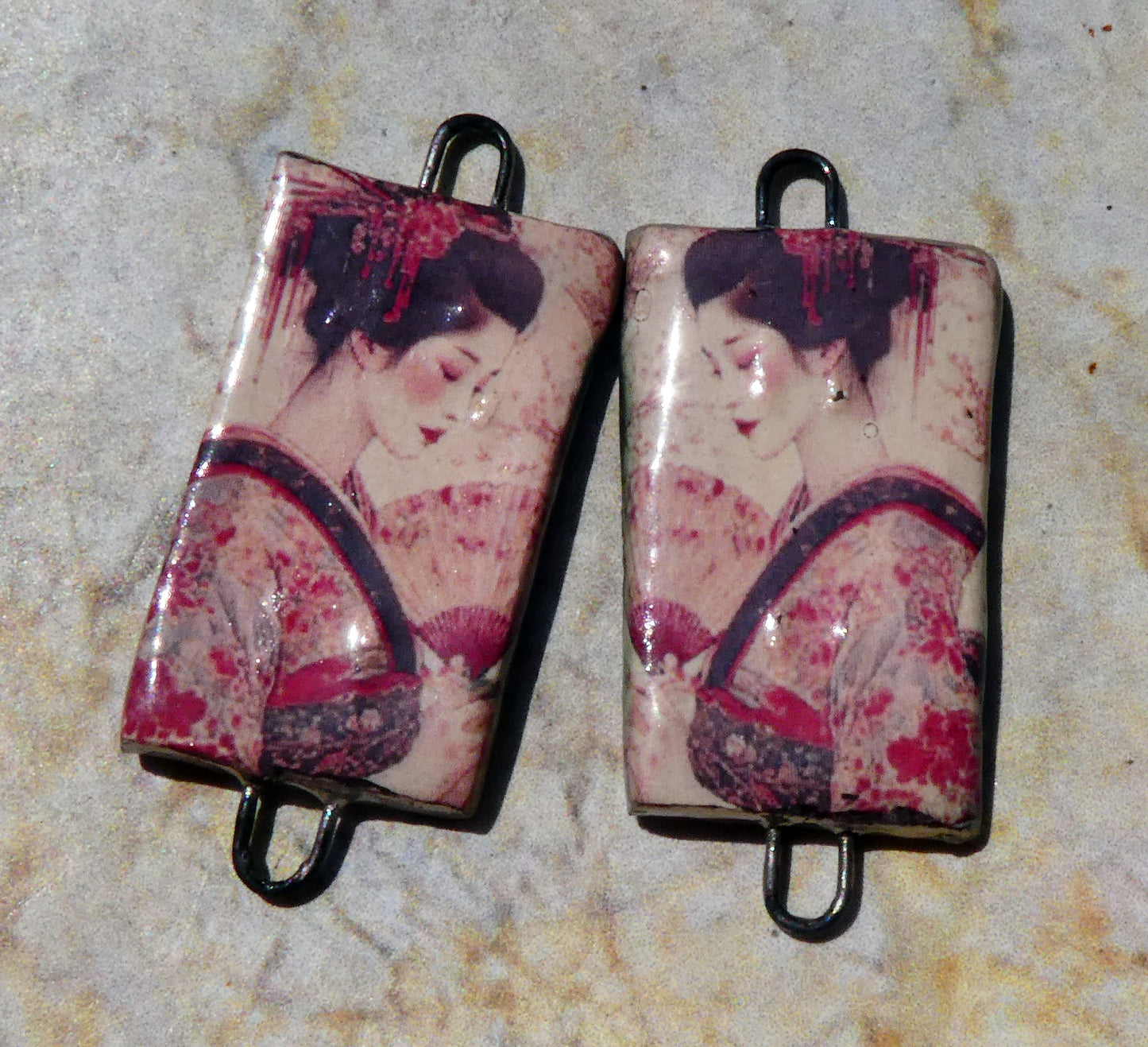 Ceramic Japanese Art Earring Connectors - #13