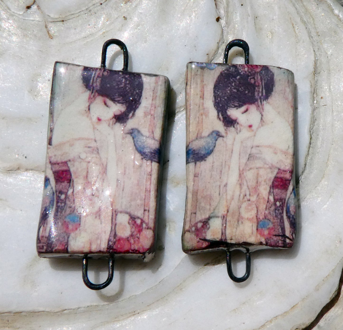 Ceramic Japanese Art Earring Connectors - #15