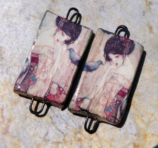 Ceramic Japanese Art Earring Connectors - #15