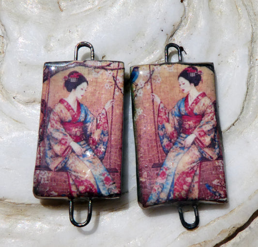 Ceramic Japanese Art Earring Connectors - #16