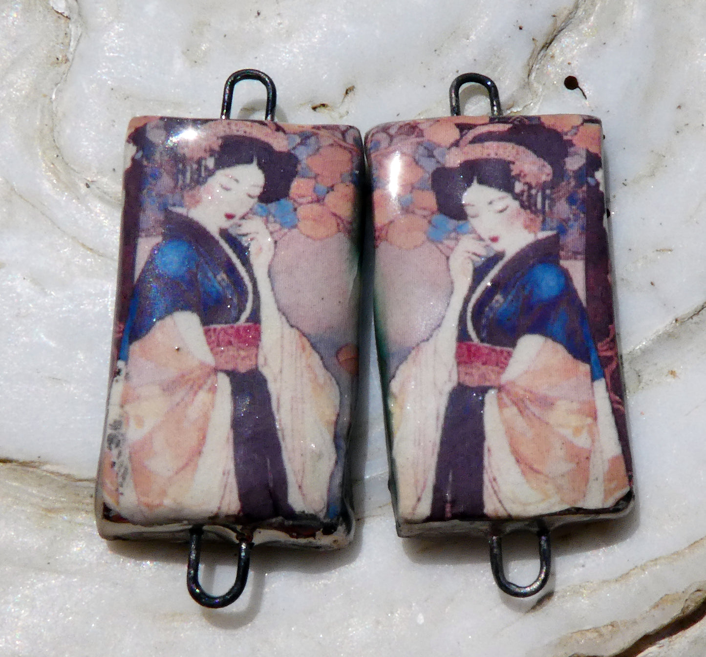 Ceramic Japanese Art Earring Connectors - #17