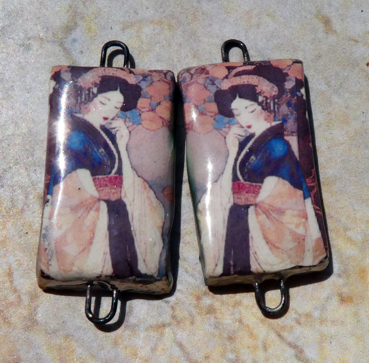 Ceramic Japanese Art Earring Connectors - #17