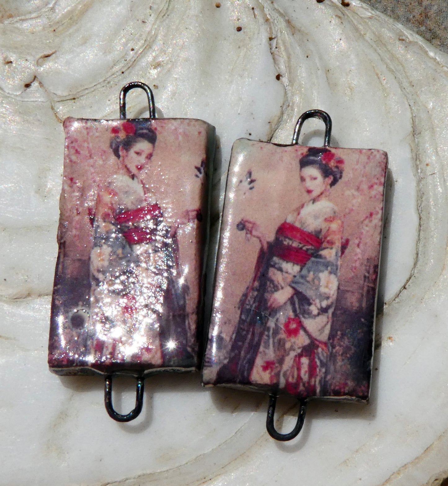 Ceramic Japanese Art Earring Connectors - #18