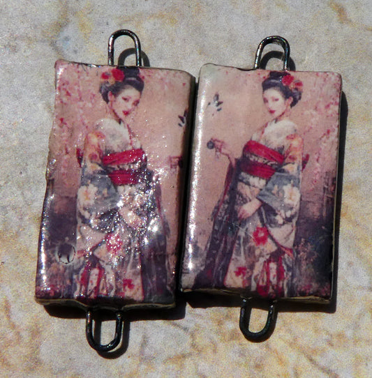 Ceramic Japanese Art Earring Connectors - #18