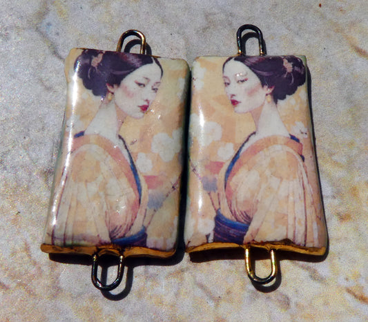 Ceramic Japanese Art Earring Connectors - #19