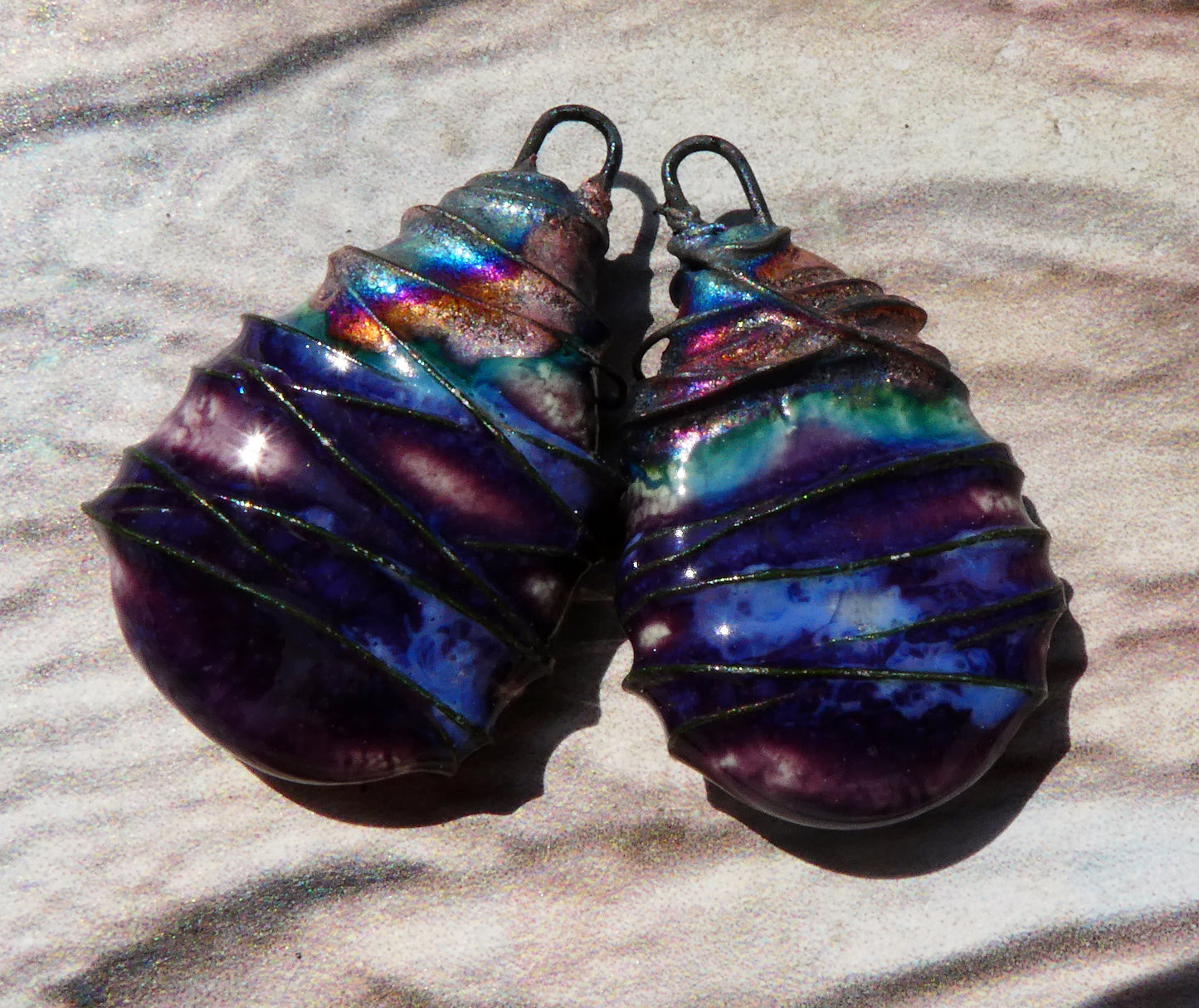 Ceramic Wire Wrapped Teardrop Charms -Royal Fantasy