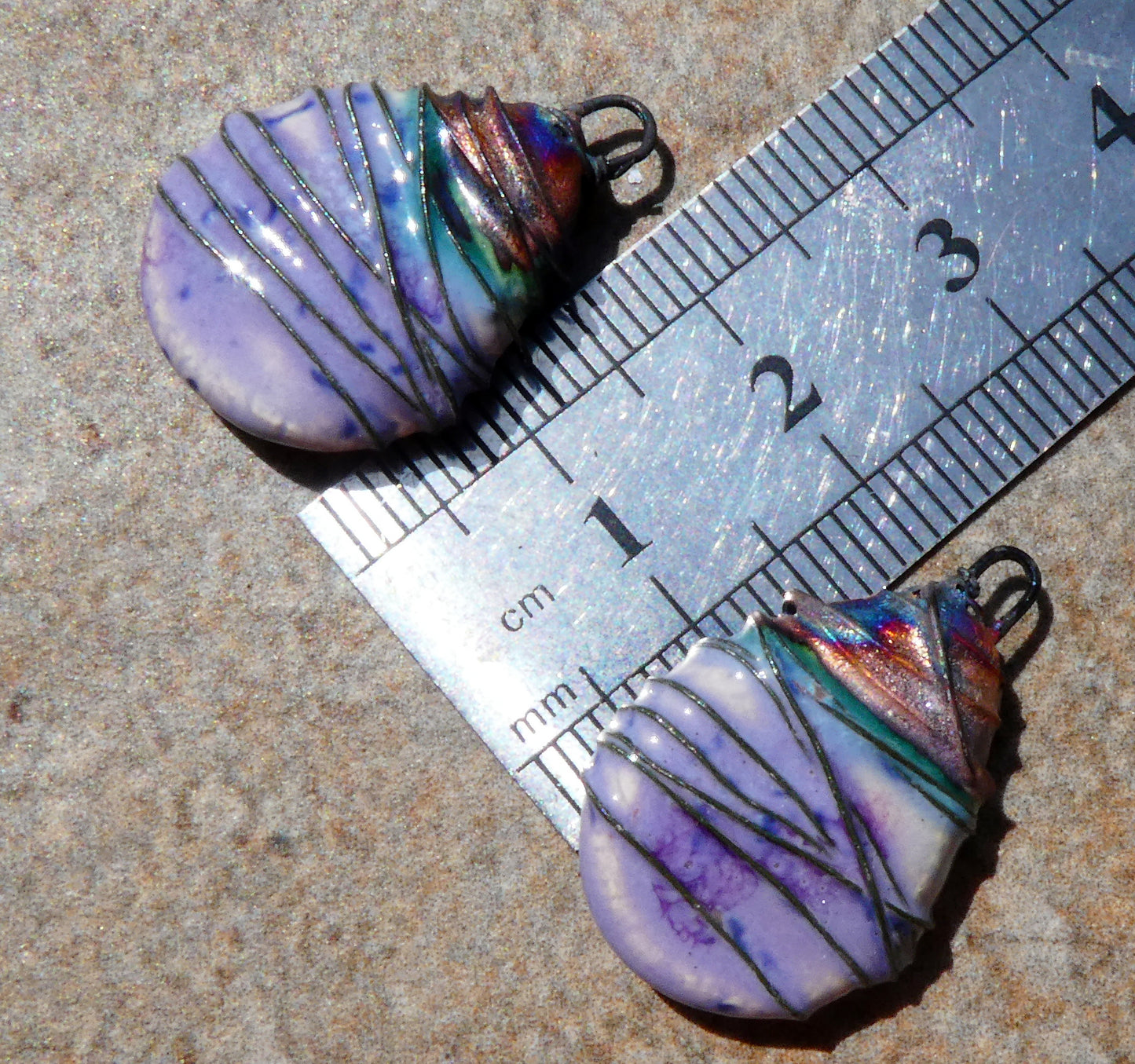 Ceramic Wire Wrapped Teardrop Charms -Purple Reign