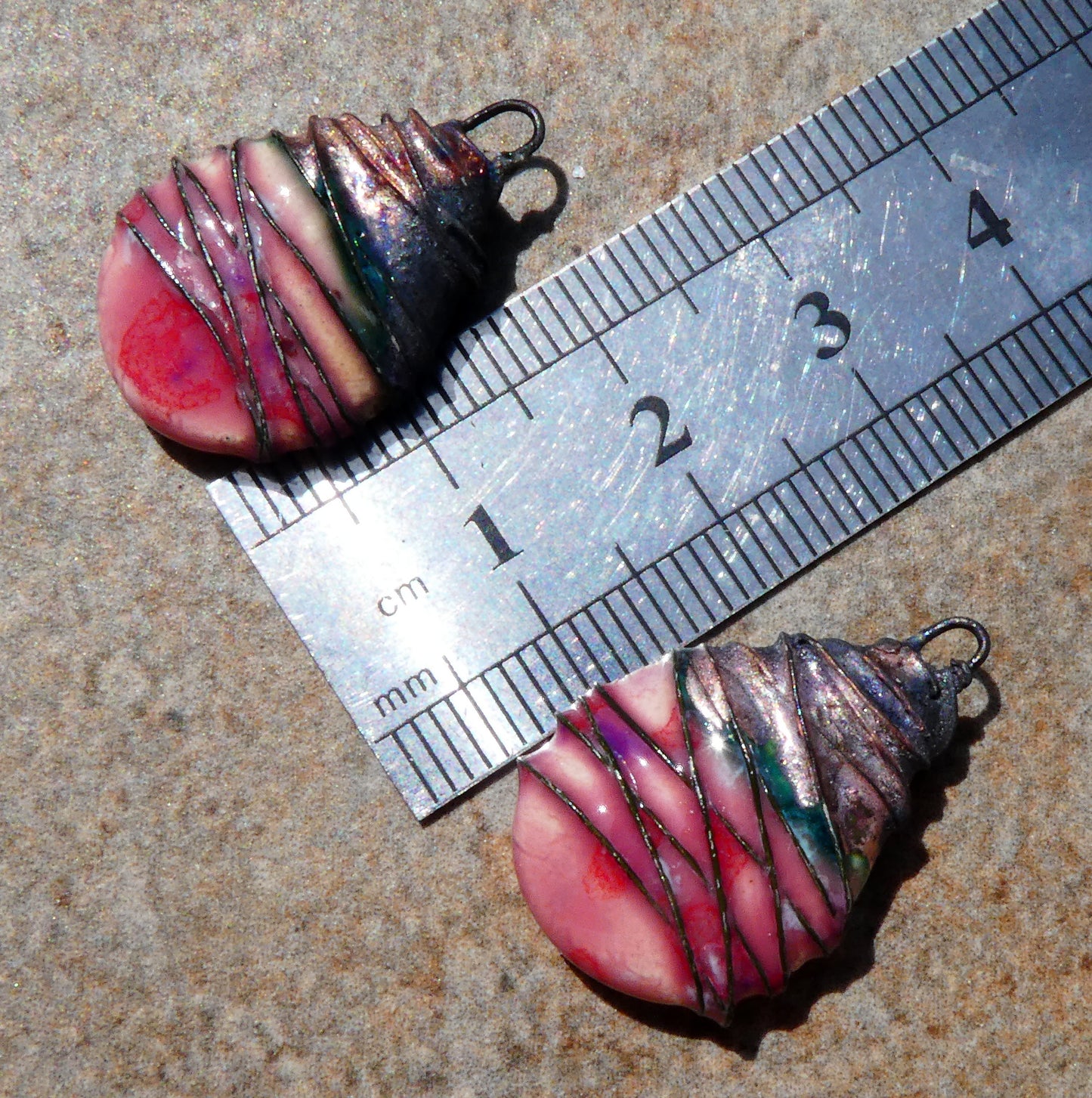 Ceramic Wire Wrapped Teardrop Charms -Berry Tart