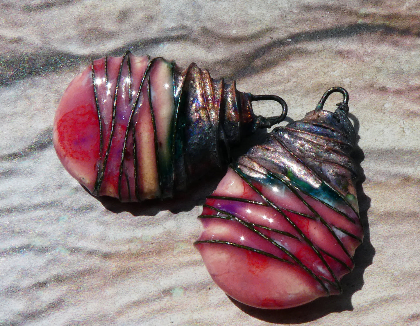 Ceramic Wire Wrapped Teardrop Charms -Berry Tart