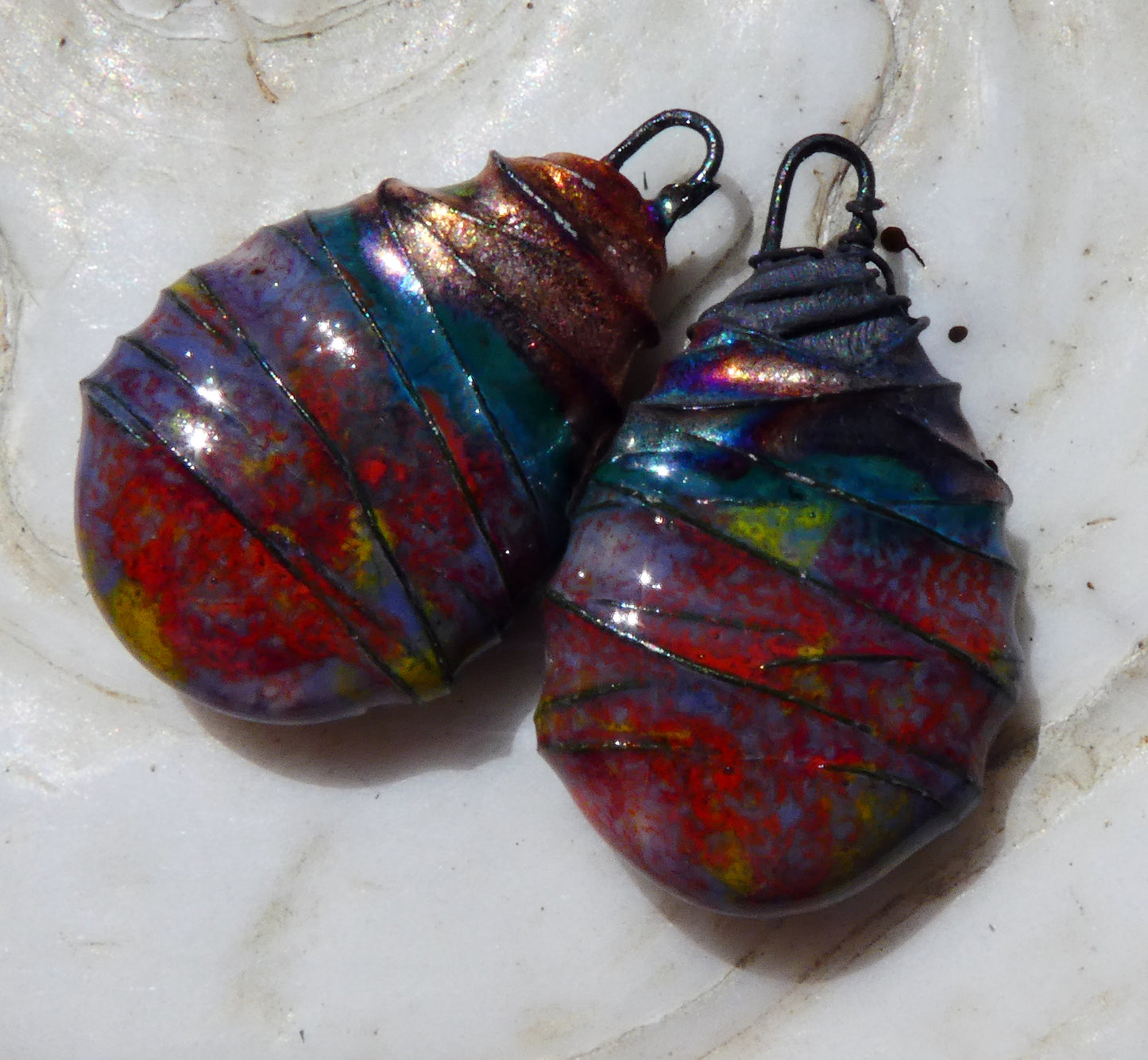 Ceramic Wire Wrapped Teardrop Charms -Floral Fantasy