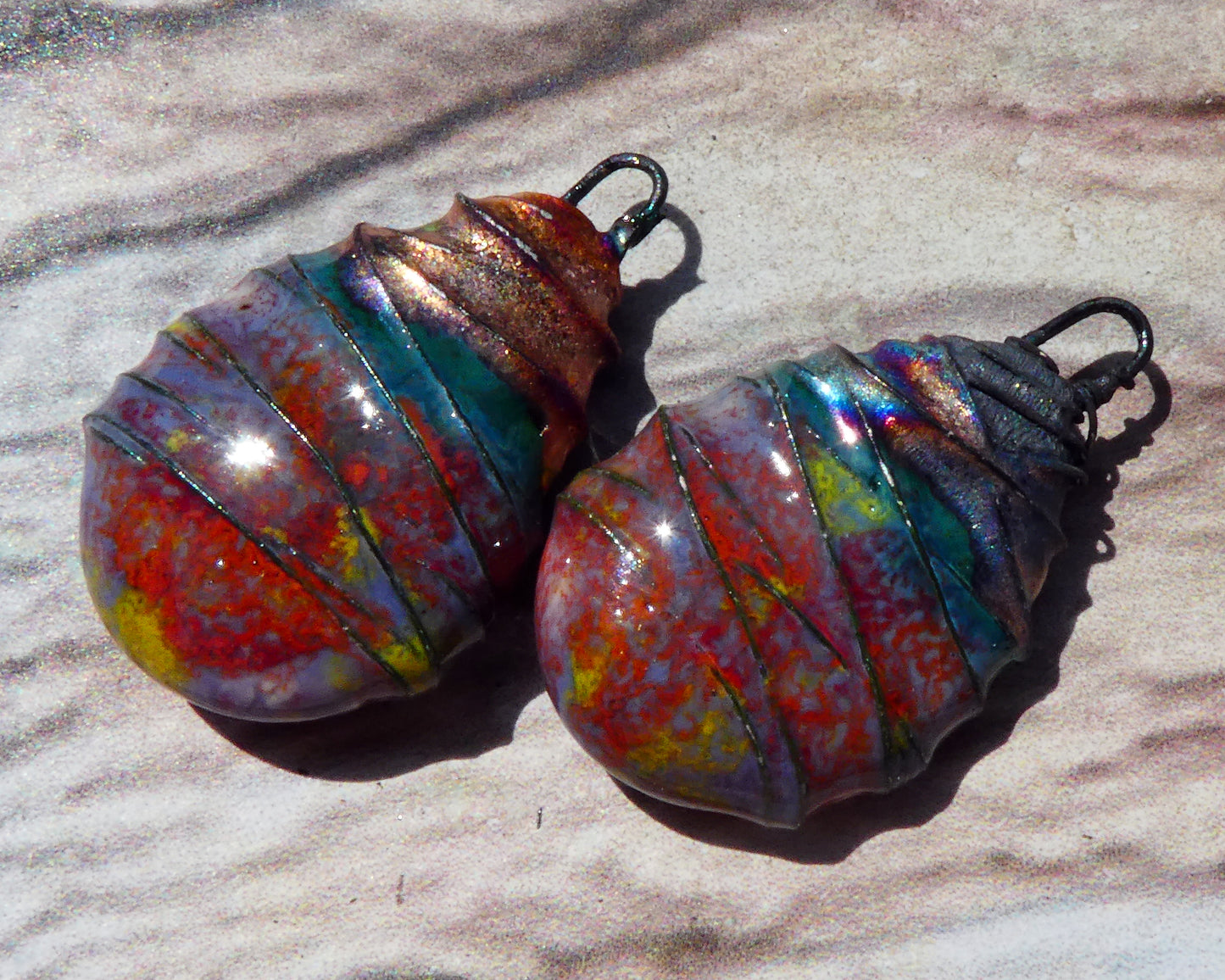 Ceramic Wire Wrapped Teardrop Charms -Floral Fantasy