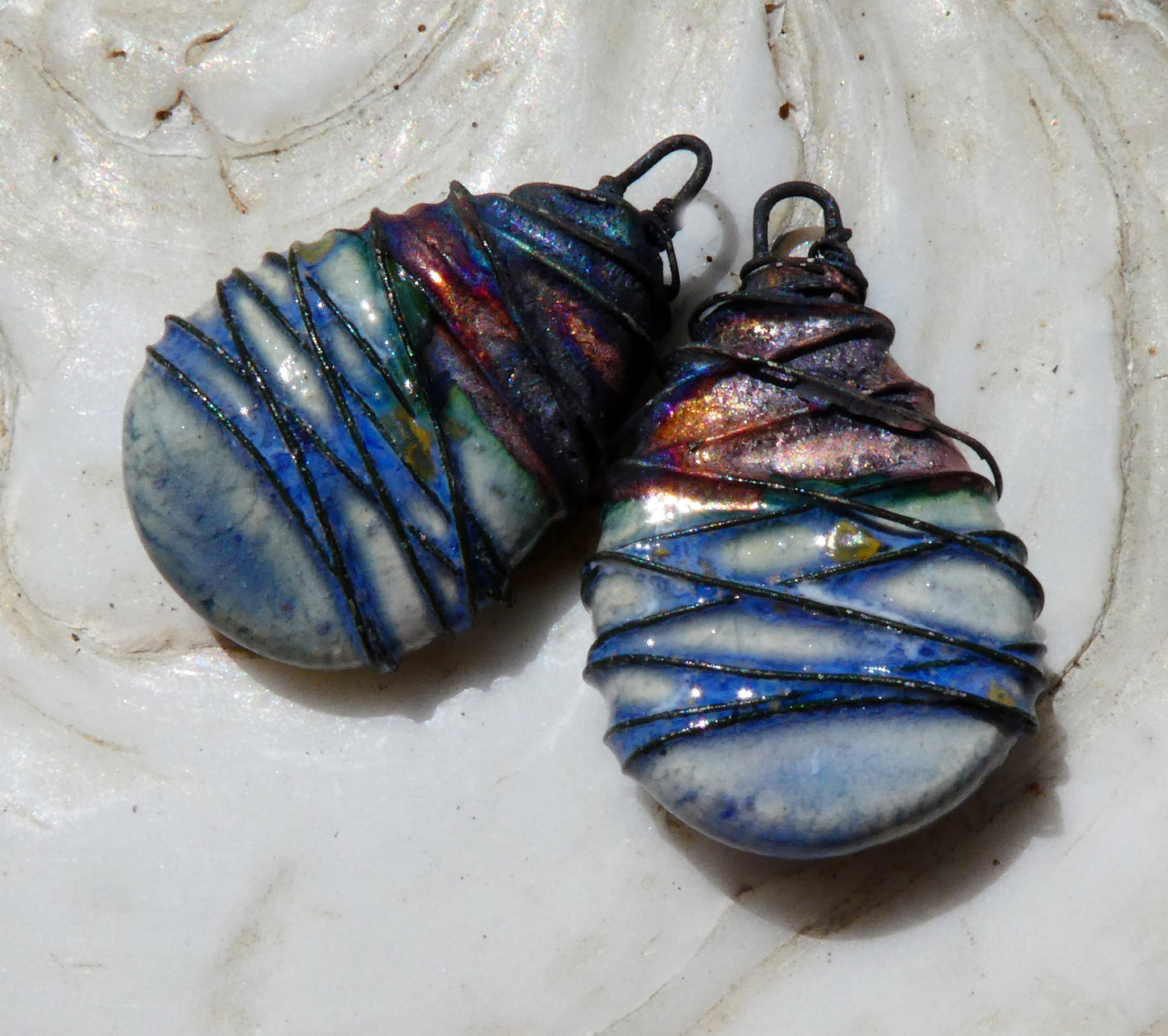 Ceramic Wire Wrapped Teardrop Charms -Sky Diamonds
