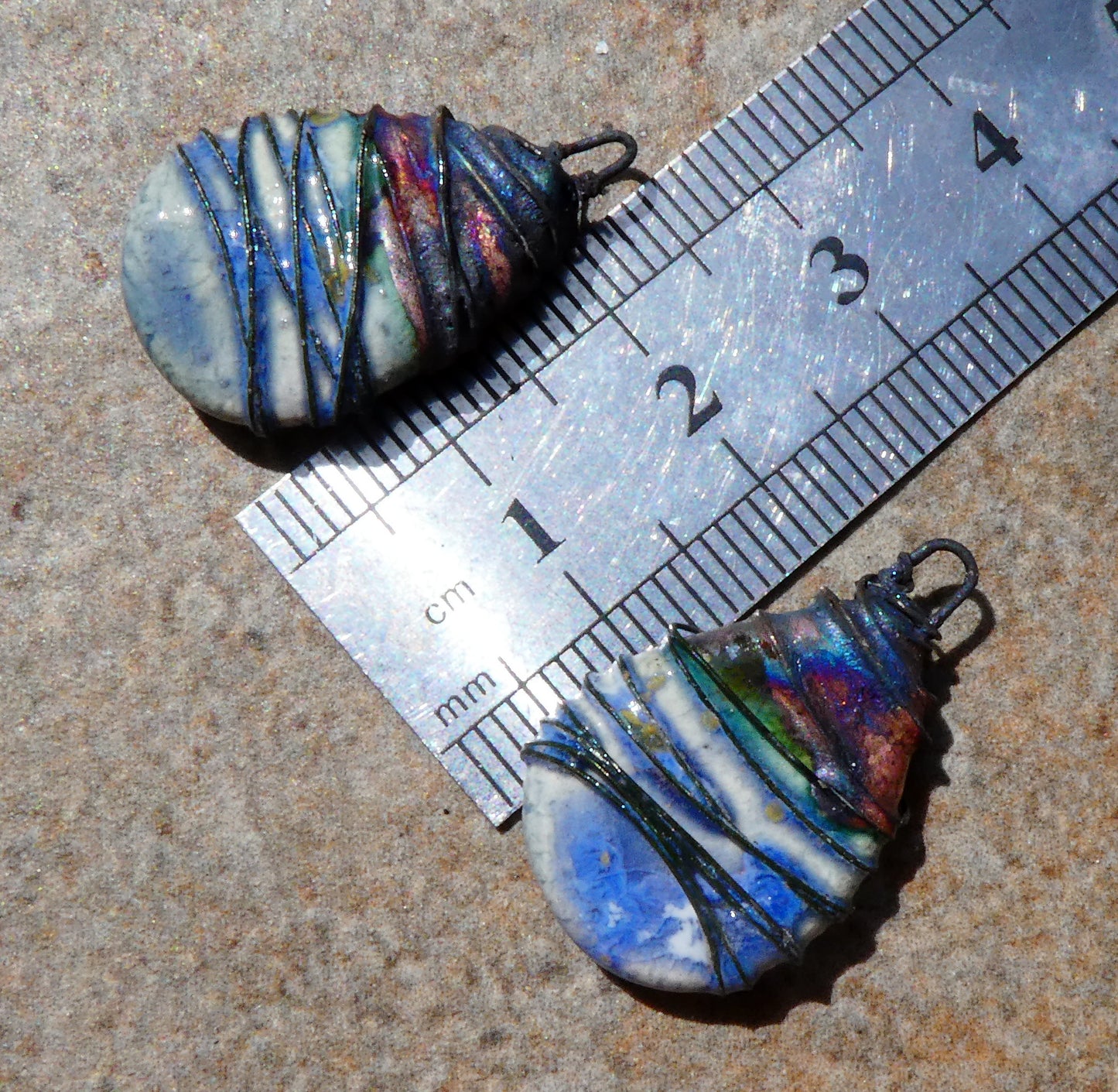 Ceramic Wire Wrapped Teardrop Charms -Sky Diamonds