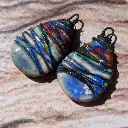 Ceramic Wire Wrapped Teardrop Charms -Sky Diamonds