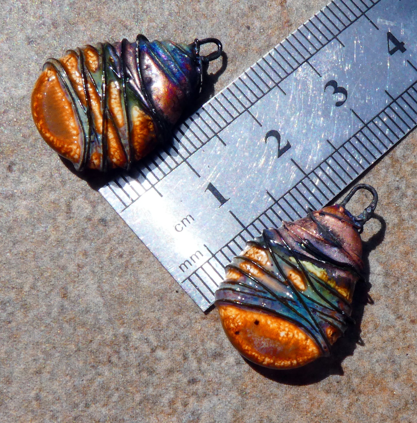 Ceramic Wire Wrapped Teardrop Charms -Amber Ash