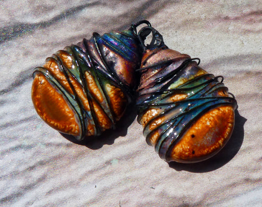 Ceramic Wire Wrapped Teardrop Charms -Amber Ash