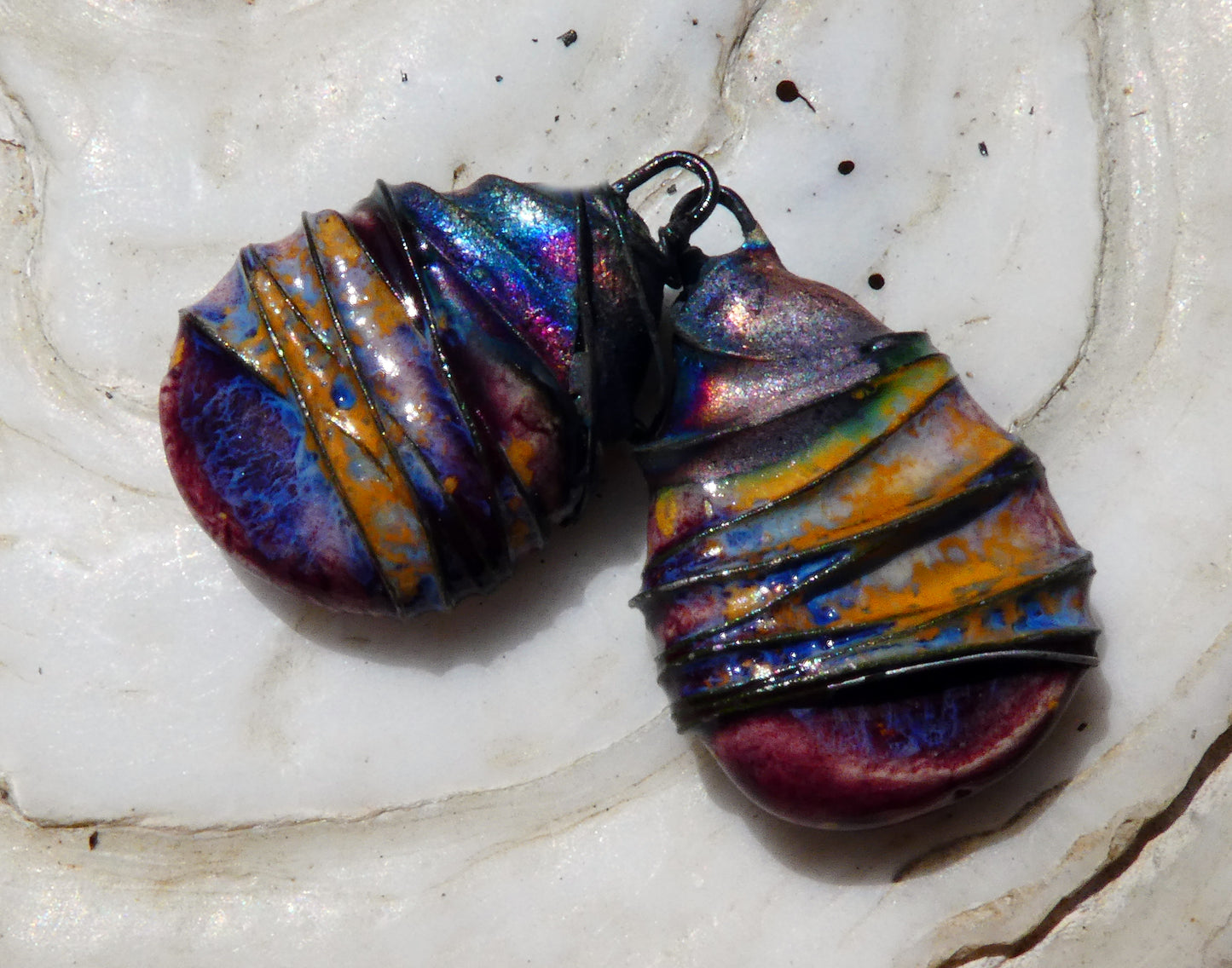Ceramic Wire Wrapped Teardrop Charms -Sailors Delight