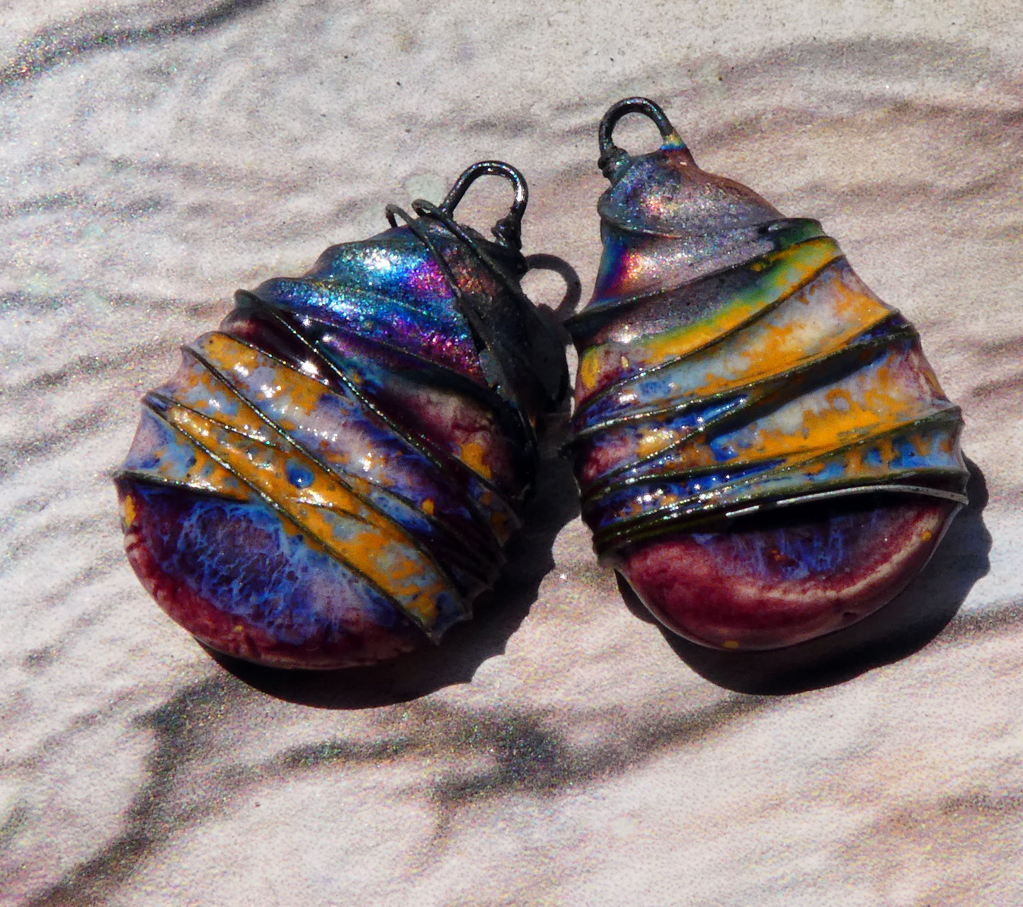 Ceramic Wire Wrapped Teardrop Charms -Sailors Delight