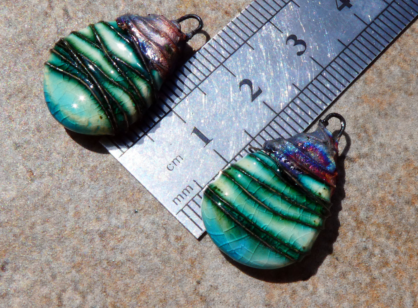 Ceramic Wire Wrapped Teardrop Charms -Jurassic
