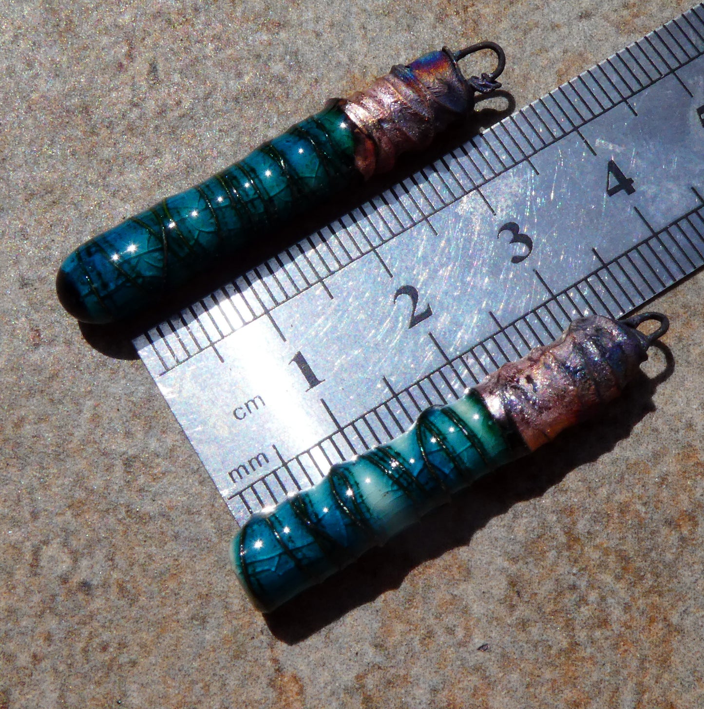 Ceramic Wire Wrapped Stick Charms - Oriental Blue - Asymmetric