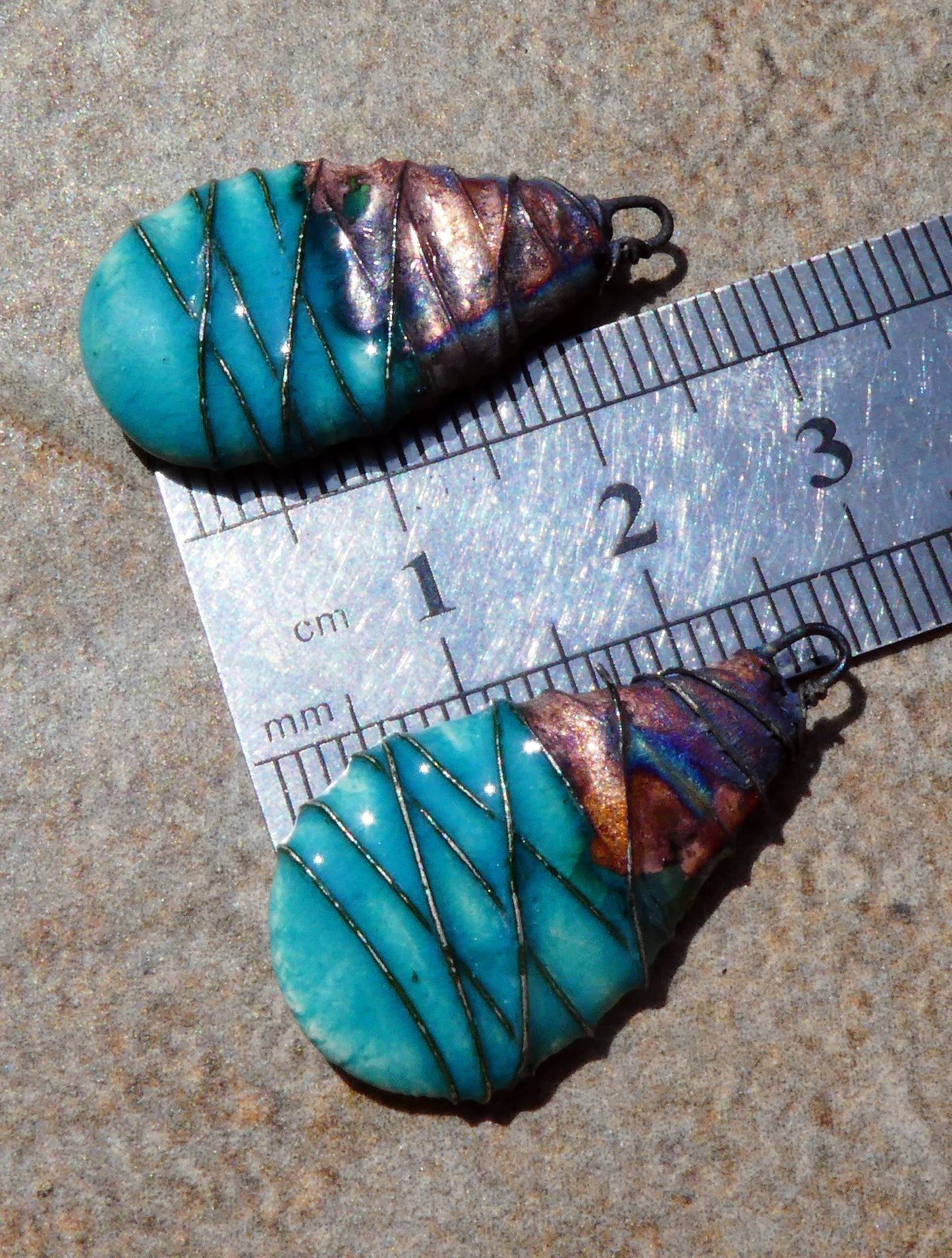 Ceramic Wire Wrapped Flat Teardrop Charms -Emerald Falls