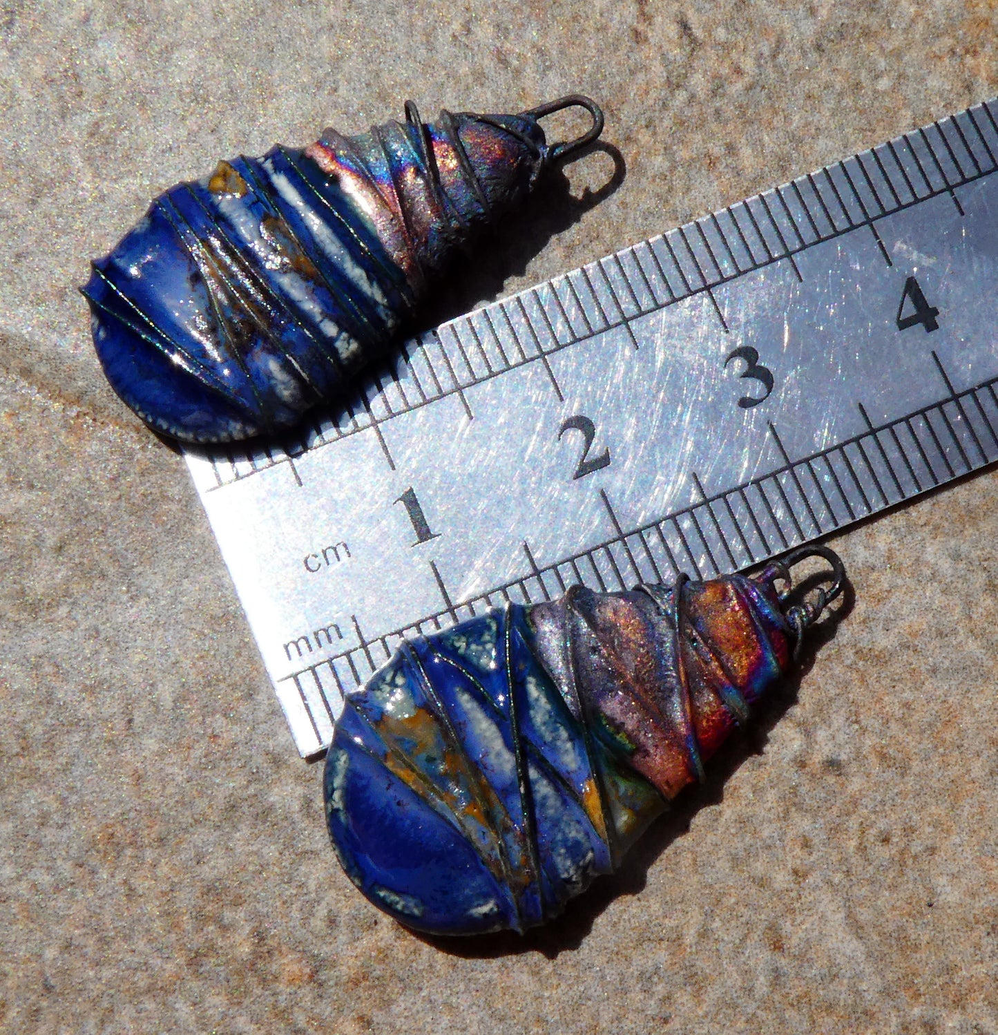 Ceramic Wire Wrapped Flat Teardrop Charms -Outer Galaxy