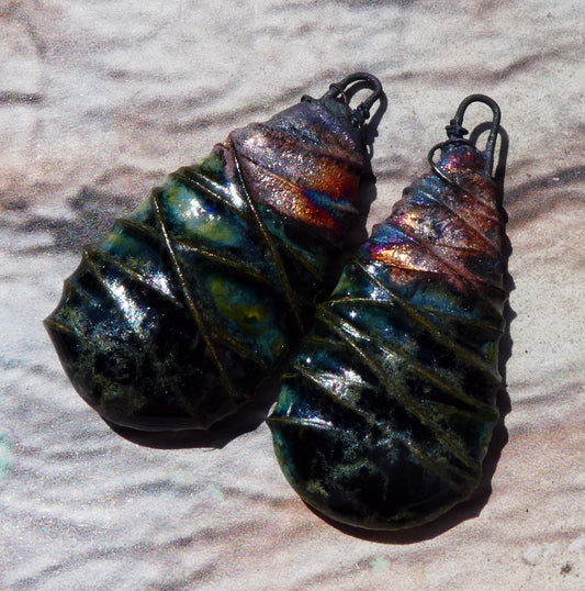 Ceramic Wire Wrapped Flat Teardrop Charms -Granada