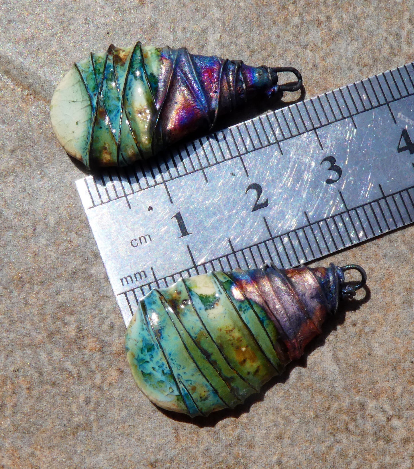 Ceramic Wire Wrapped Flat Teardrop Charms -Herb Garden