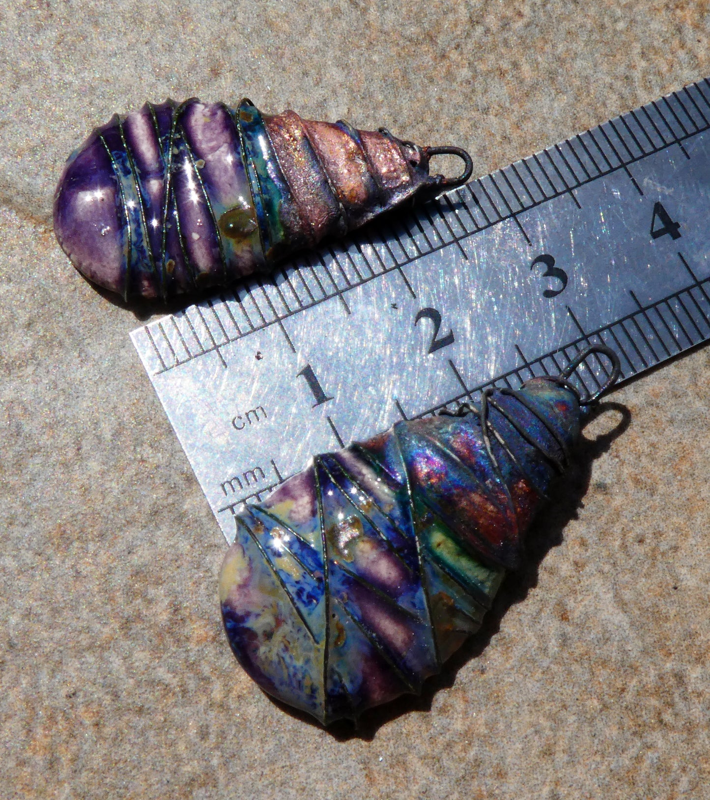 Ceramic Wire Wrapped Flat Teardrop Charms -Cosmic Grape