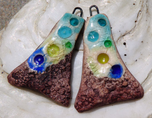 Ceramic Rustic Glassy Wedge Earring Charms
