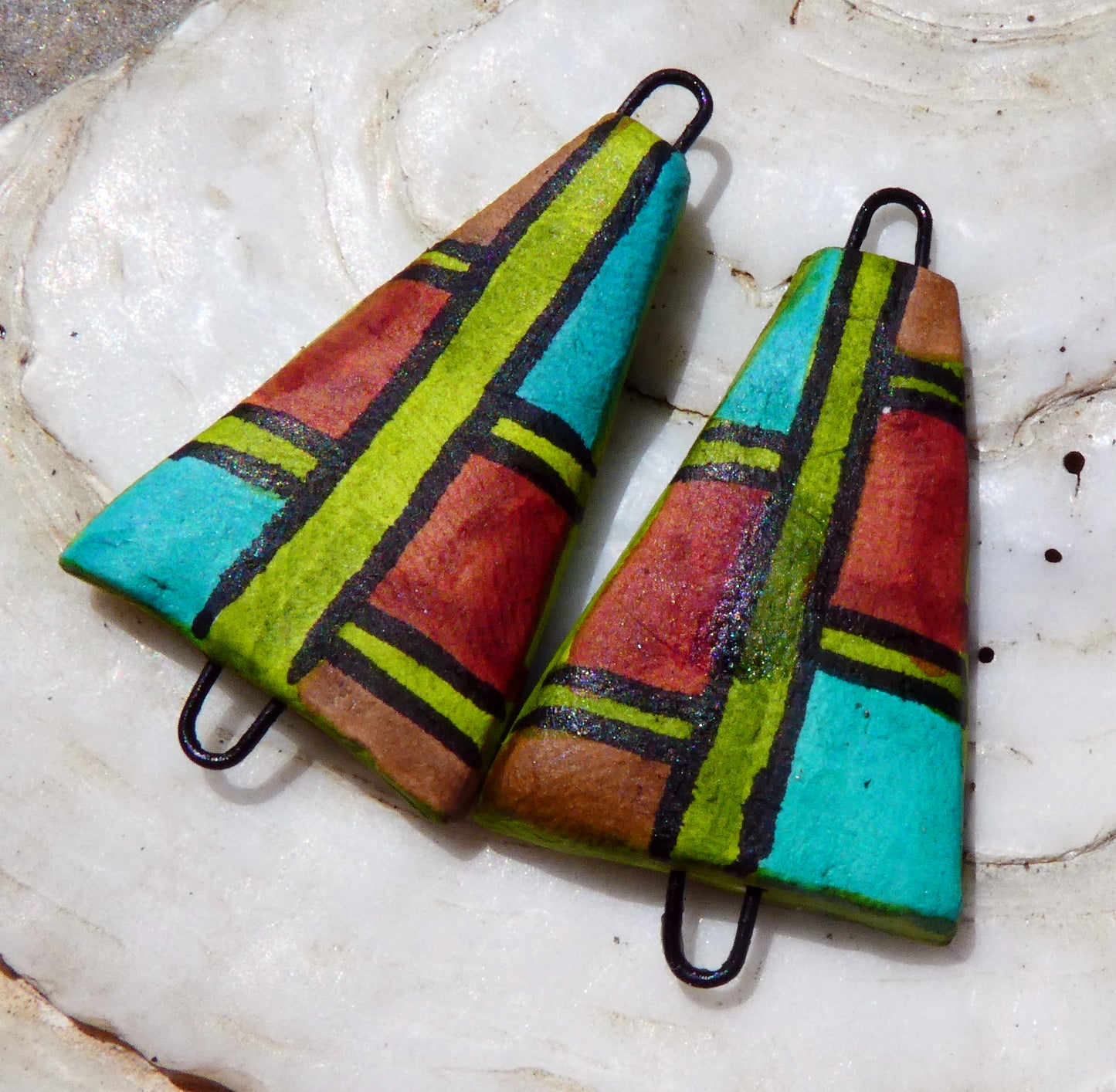 Ceramic Inky Wedge Earring Connectors #1