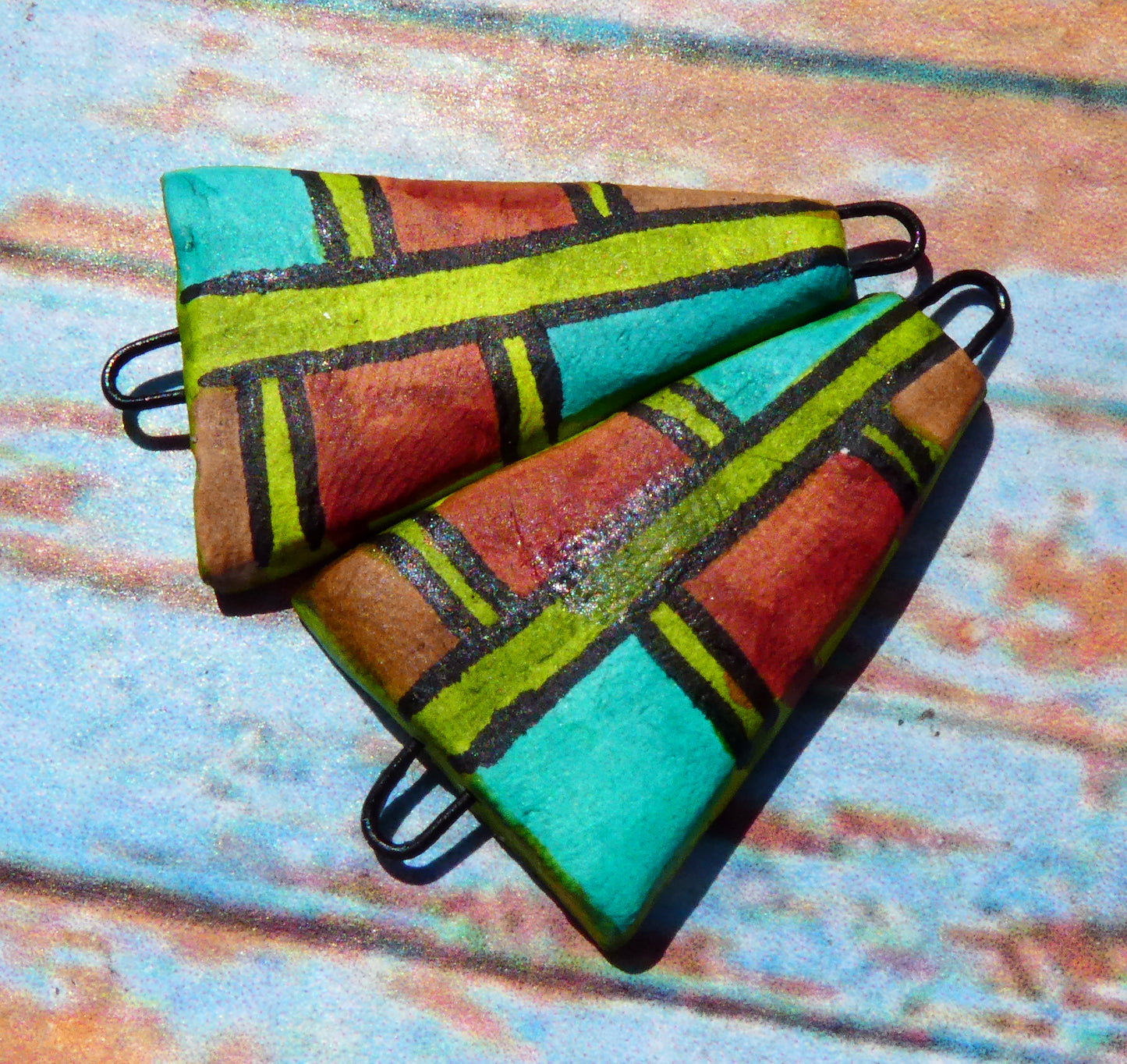 Ceramic Inky Wedge Earring Connectors #1