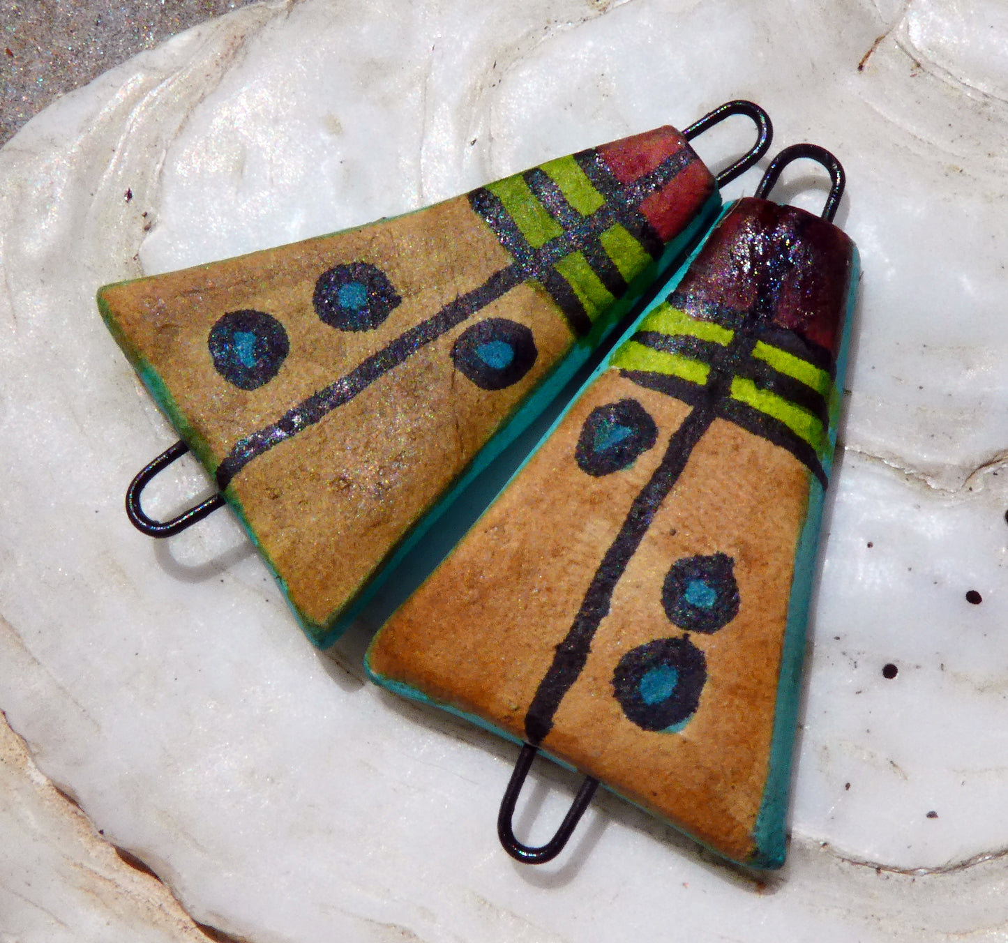 Ceramic Inky Wedge Earring Connectors #2