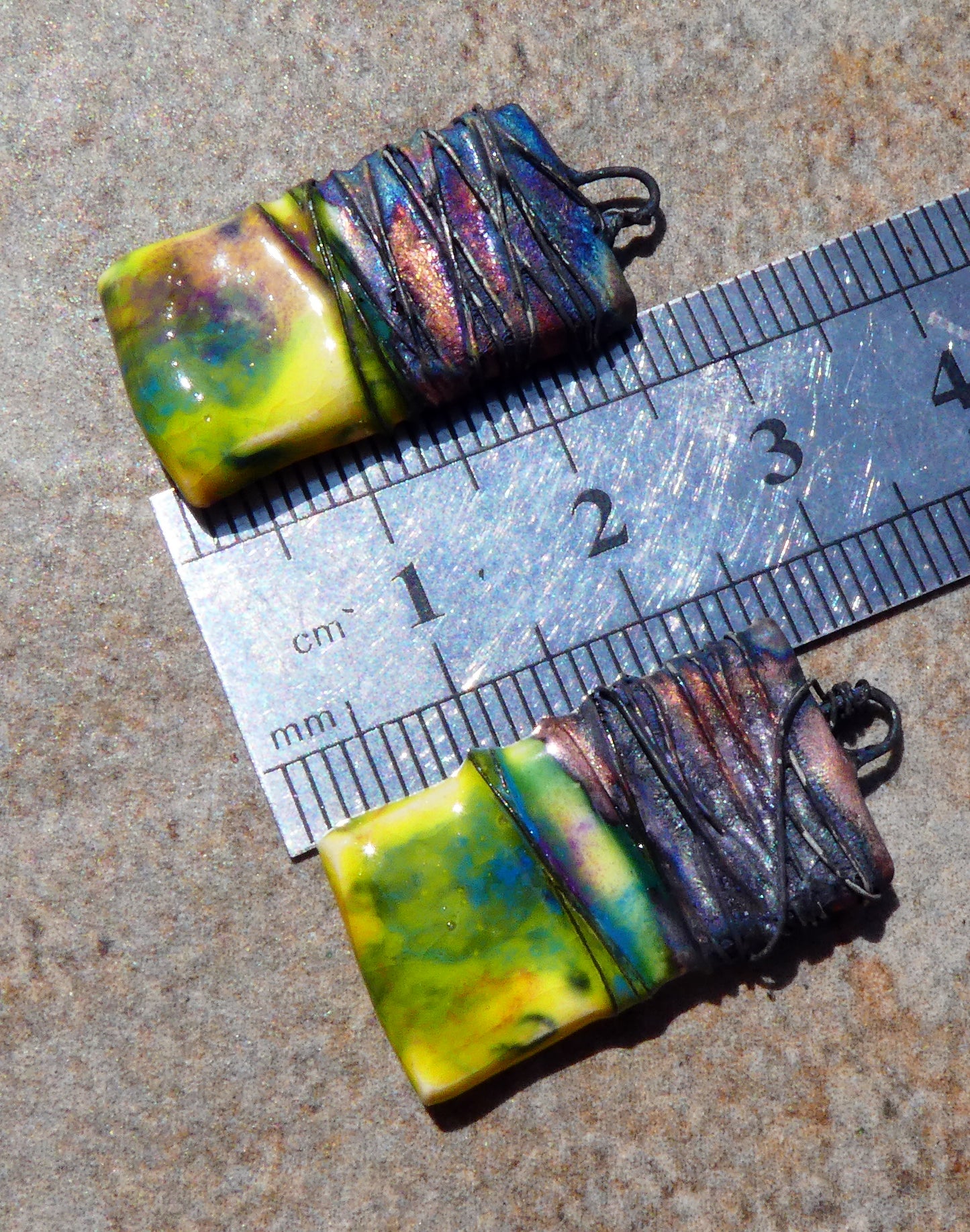 Ceramic Wire Wrapped Tablet Charms -Mardi Gras
