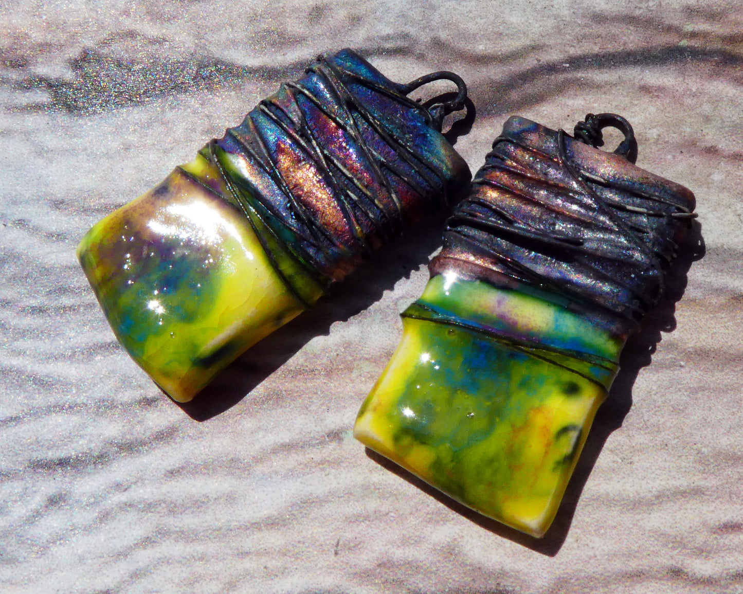 Ceramic Wire Wrapped Tablet Charms -Mardi Gras
