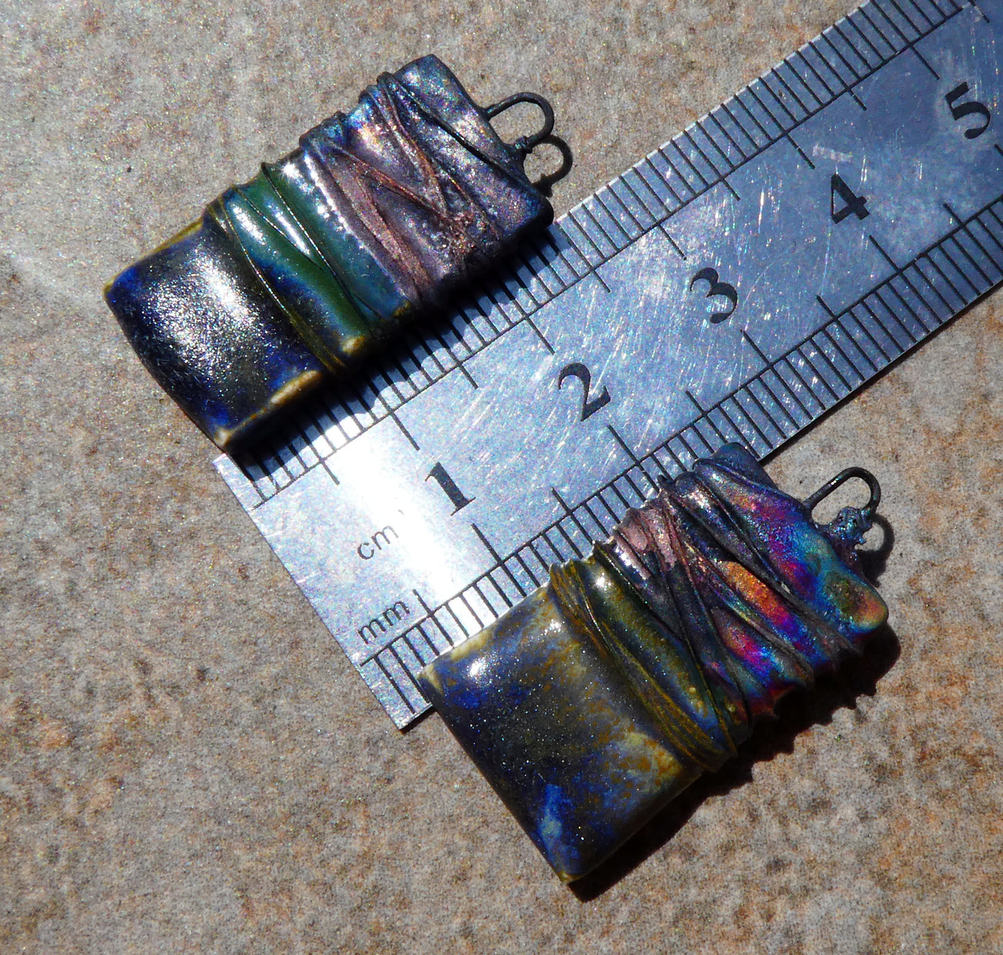 Ceramic Wire Wrapped Tablet Charms -Blue Shade