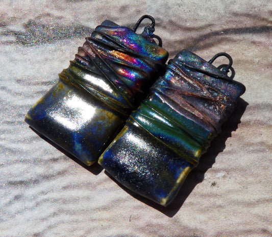 Ceramic Wire Wrapped Tablet Charms -Blue Shade