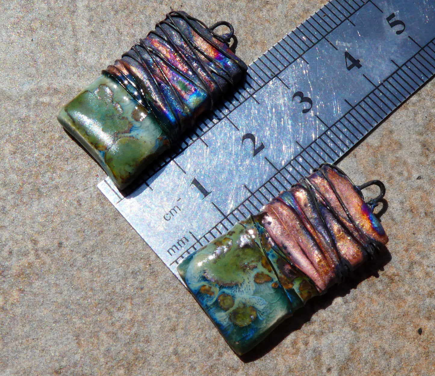 Ceramic Wire Wrapped Tablet Charms -Mystic Jade