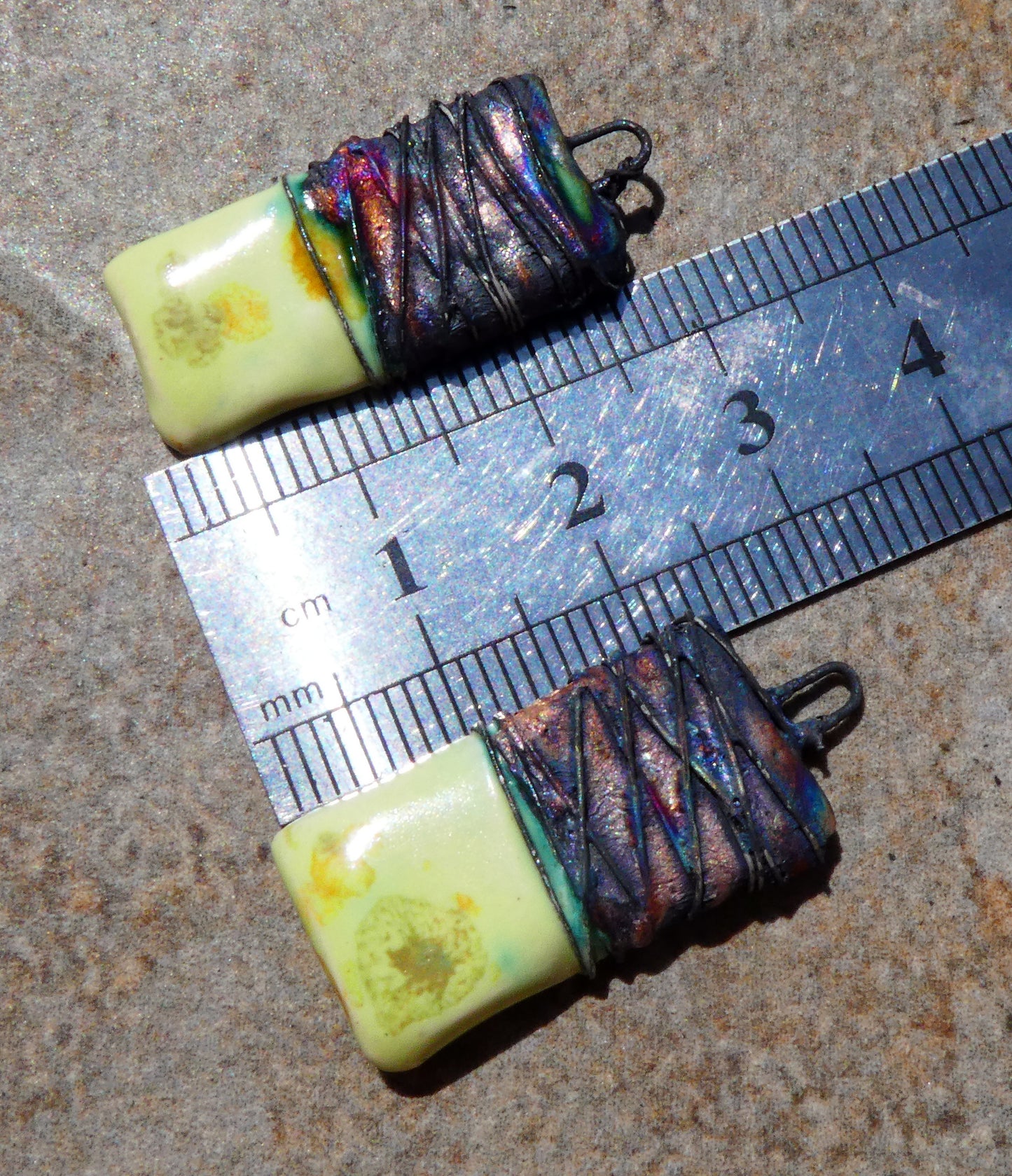 Ceramic Wire Wrapped Tablet Charms -Haystack