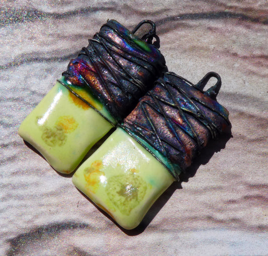 Ceramic Wire Wrapped Tablet Charms -Haystack